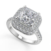 Natalya Double Halo Pave Princess Cut Diamond Engagement Ring - Nivetta